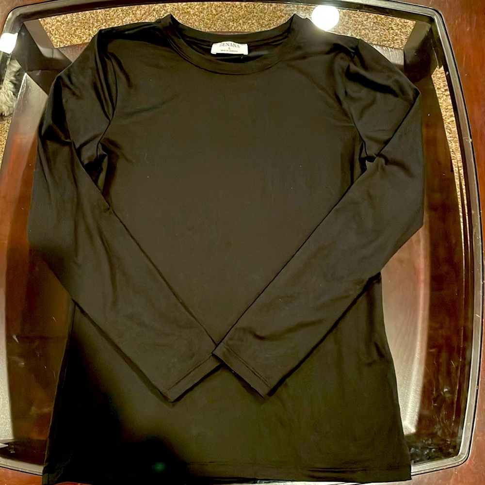 Zenana Womens Fitted Long Sleeve Layering Tee Size L Black EUC